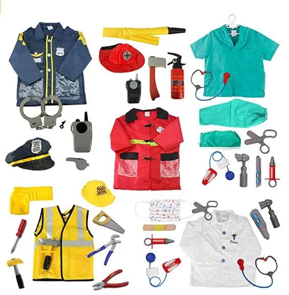 Cosplay Job Worker Set Costume Child Occupational Engineering Papel Bombeiro Doctor Nurse Vet Polícia Vestir Cosplay Adereços Brinquedos Idade 3-7 Ano