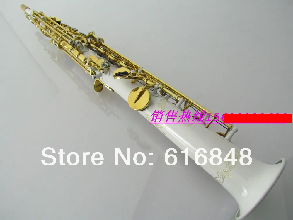 Professionele sopraan b platte saxofoon unieke witte lichaam gouden lak sleutel rechte buis saxofoon hoge kwaliteit messing sax met accessoires