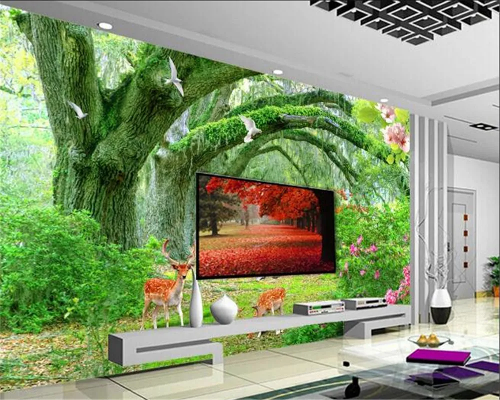 Vinilo Pared Salon,Papel Tapiz,Papel Tapiz Fotográfico Green Forest Stone  Step 3D Mural De Pared Dormitorio Sala De Estar Tv Sofá Telón De Fondo