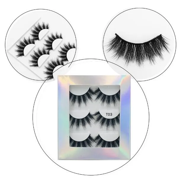 Natural long Thick False eyelashes mink 3 pairs set with laser packaging hand-made lashes eye makeup accessories 10 models DHL Free