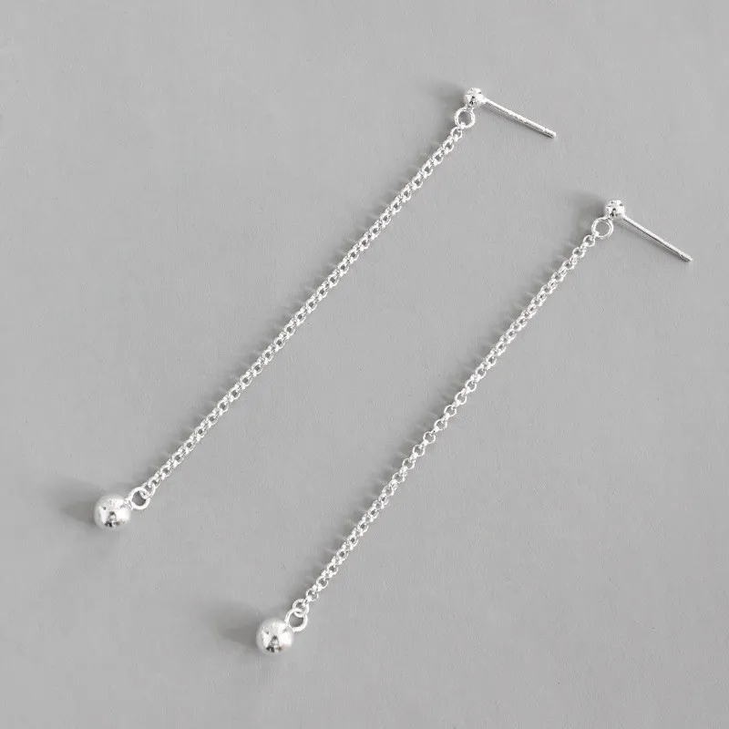 New Authentic 925 Sterling Silver Long Chain Dangle Boucles D'oreilles Simple Perles Gland Pur Argent Boucle D'oreille Femelle Étudiant Cadeaux