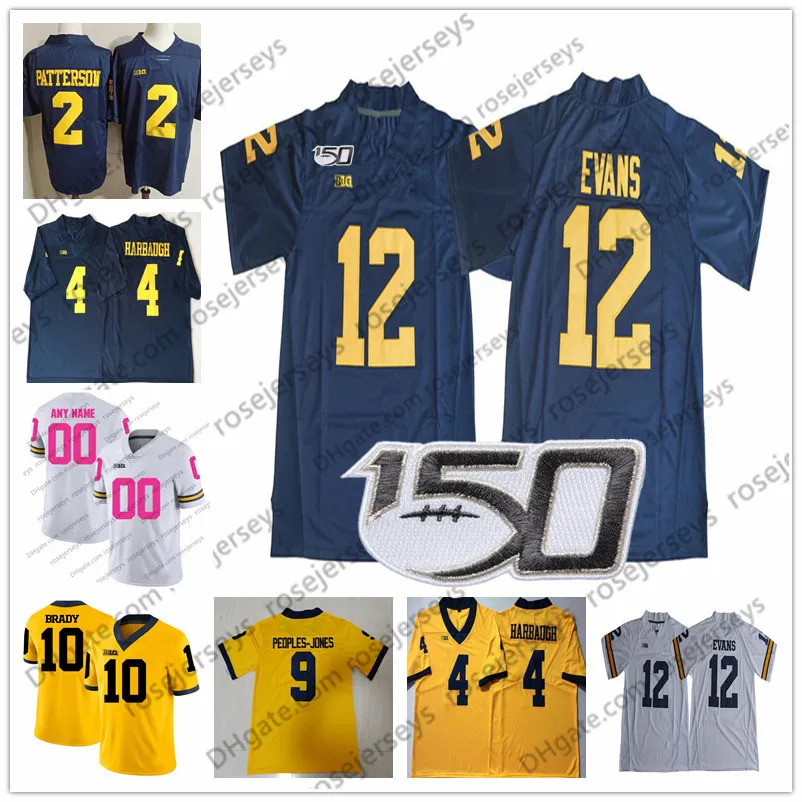 2021 Michigan Wolverines 축구 유니폼 12 Cade McNamara 25 Hassan Haskins 7 Henne 9 Peoples-Jones 10 Brady Navy 화이트 옐로우 핑크 남성 청소년 어린이 유니폼