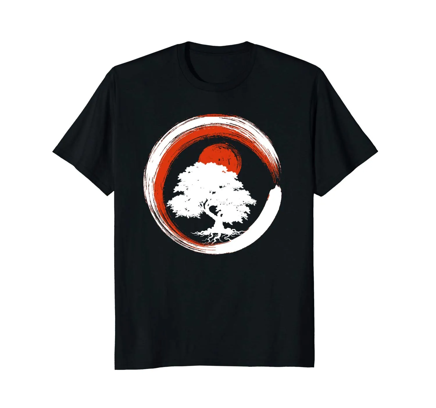 Bonsai Tree Enso Circle T-shirt Vintage Zen Calligraphy Art Summer Short Sleeves Fashion T Shirt Free Shipping