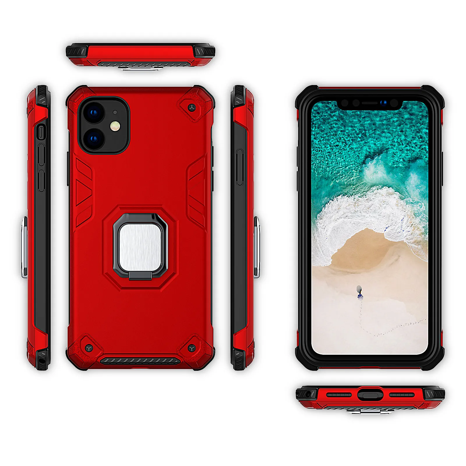 Supporto per anello Cavalletto Armatura Custodia ibrida per PC + TPU PER iPHONE 11 PRO 11 PRO MAX 6 7 8 PLUS XR XS XS MAX 400 PZ / LOTTO