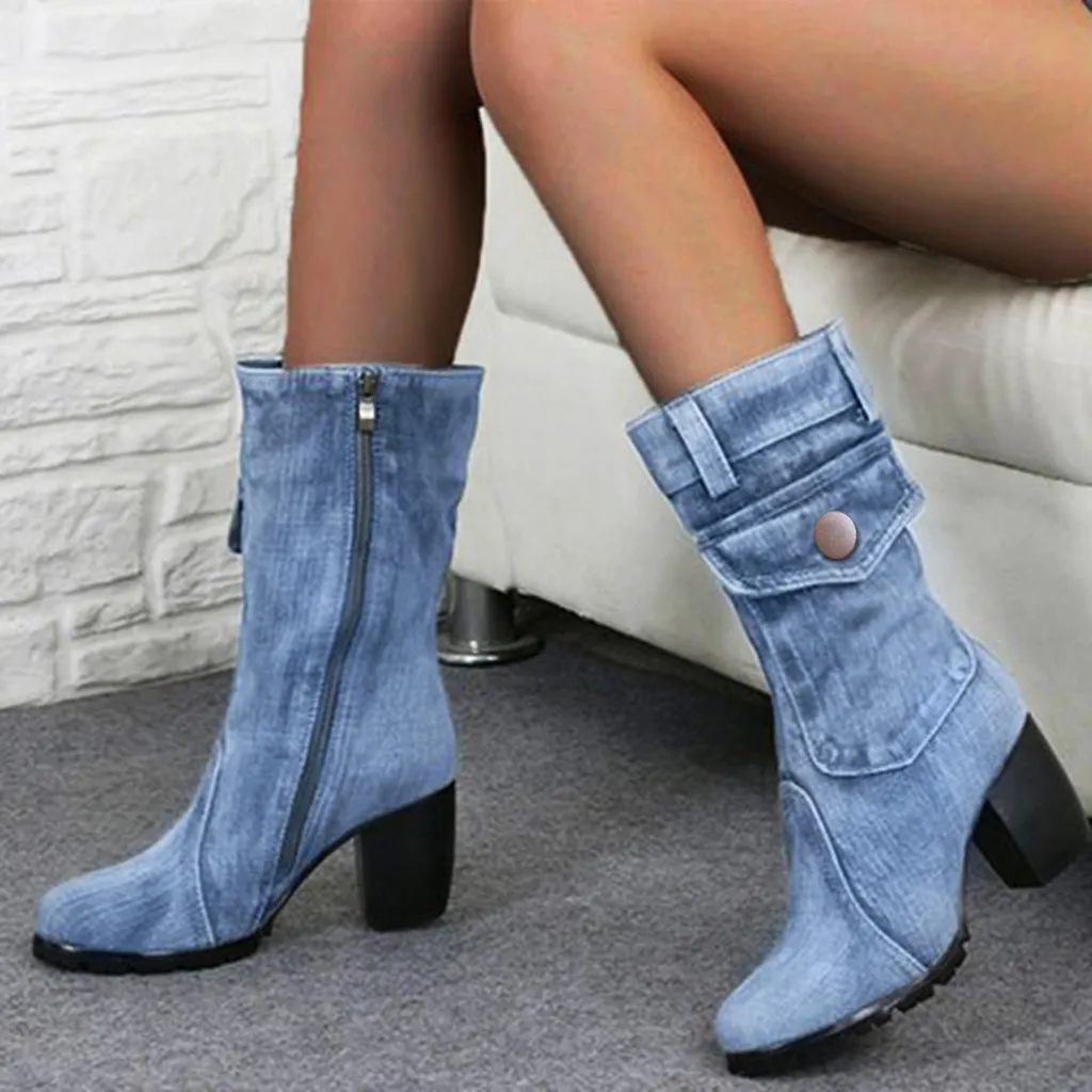 Stylish Mid Heel Denim Ankle Cheap Cowgirl Bootss For Women Winter Cheap Cowgirl Boots With Zipper Cowboy Style Size 9.16 Y200114 From Shanye06 23.14 DHgate.Com
