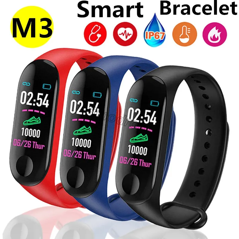 Goedkoopste M3 Fitness Smart Bracelet IP67 Waterdichte valse hartslagmonitor Slaapmonitoring Smartwatch PK MI Band Polsbandjes afneembaar