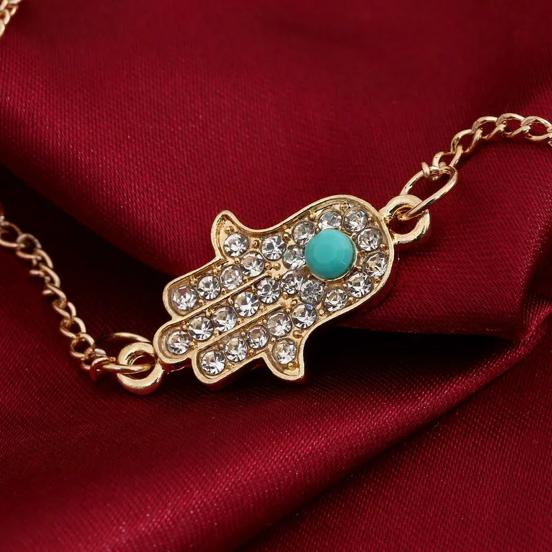 Atacado-s para as Mulheres moda Hamsa cristal Mão de Fátima pedra turquesa banhado a ouro 18K jóias pulseiras para as mulheres