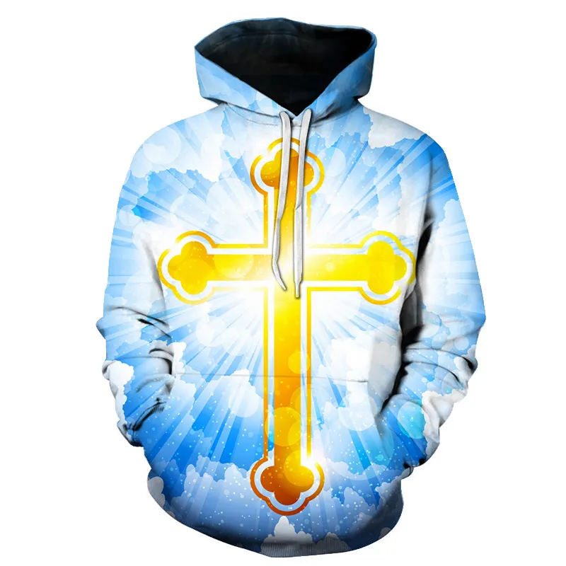2019 Primavera Christian pullover pullover da uomo croce Jesus 3D Harajuku Cross felpa con stampa felpa hip hop