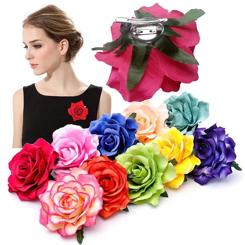 18 Colors Girls Flower Hair Accessories For Women Bride Beach Rose Floral Hair Clips DIY Bride Headdress Brooch Wedding Flores Hairpin M1269