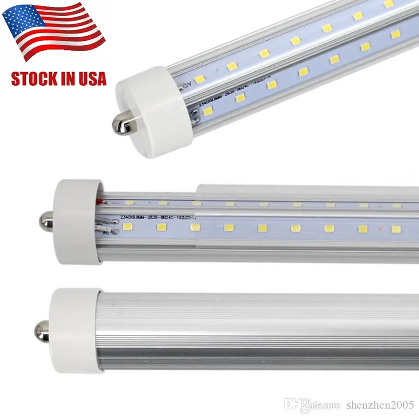 8ft LED tubes FA8 Single pin T8 LED tube lights 8 feet 2400mm SMD2835 double sides led lighting bulb Shop Light V-shaped AC85-265V
