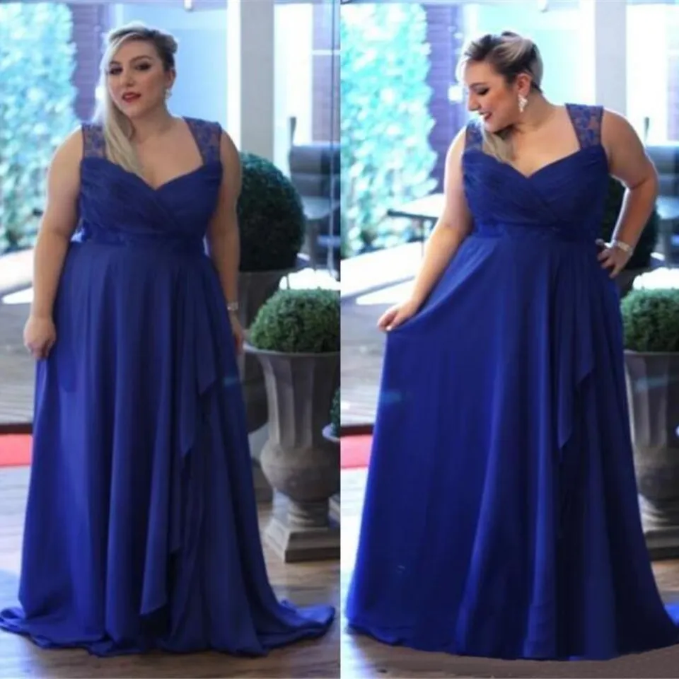 Plus size personalizado fez uma linha chiffon vestidos de baile royal azul espaguete correias formais vestidos de noite damas de damas de damas de mães sd3356