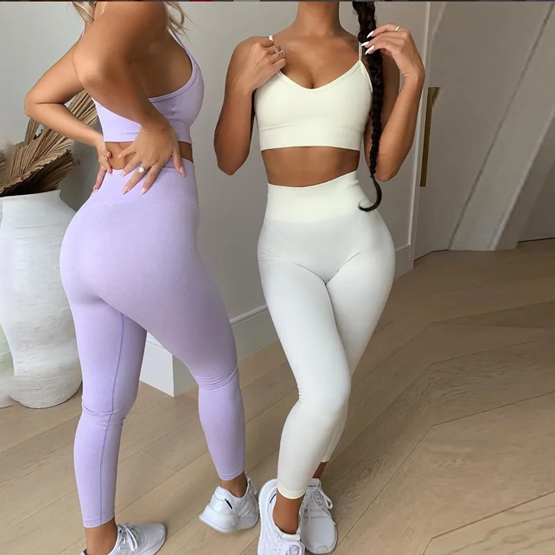 Womens White And Purple Sport Set: Crop Top And High Waisted Seamless Workout  Leggings For Fitness, Gym, And Yoga T200615 From Linjun05, $15.86