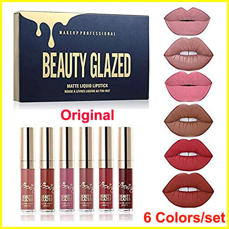 6 Kolory / Set Lip Gloss Beauty Glazed Lipstick Matte Ciecz Szminka Makijaż Lip Gloss Kit Gloss Gliss Gold Urodziny Edycja Kosmetyki Boże Narodzenie