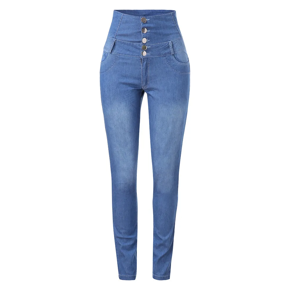 Donne Elastico Vita Alta Gamba Dritta Jeans Strappati Sfrangiato Caviglia Denim Pantaloni Donna Plus Size Jean Jacket, blu cielo, S
