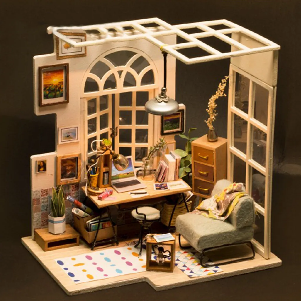 1:24 Dollhouse Kit Miniature DIY Bookstore Reading House Kits Best Birthday Gifts for Teens Education Toys