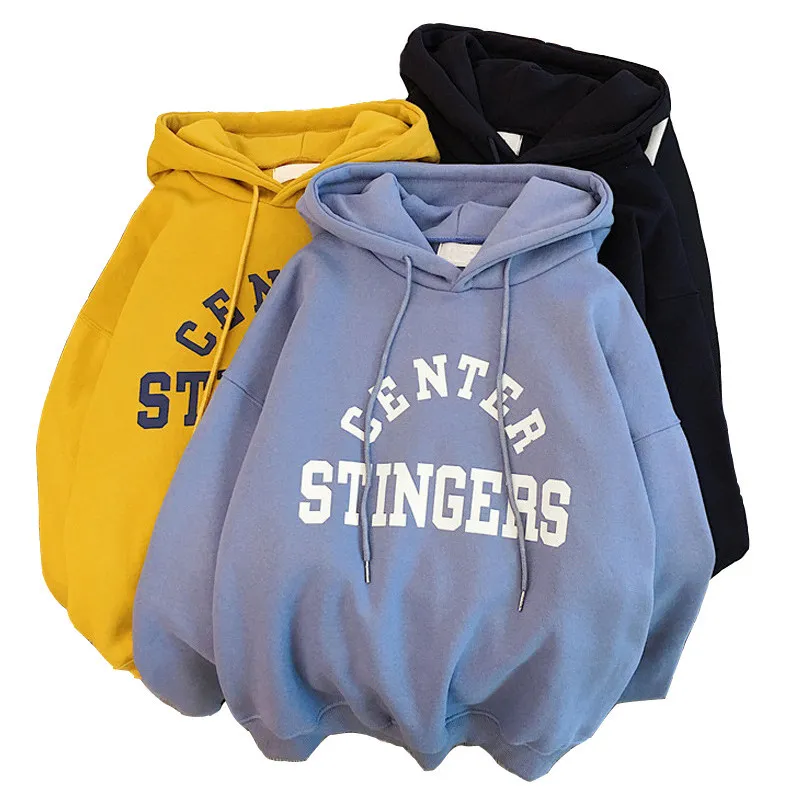 Storstor Hoodies Kvinnor Fritidsbrev Tryckt Långärmad Hooded Womens Pullover Mjuk Bomull Koreansk stil Damtröjor