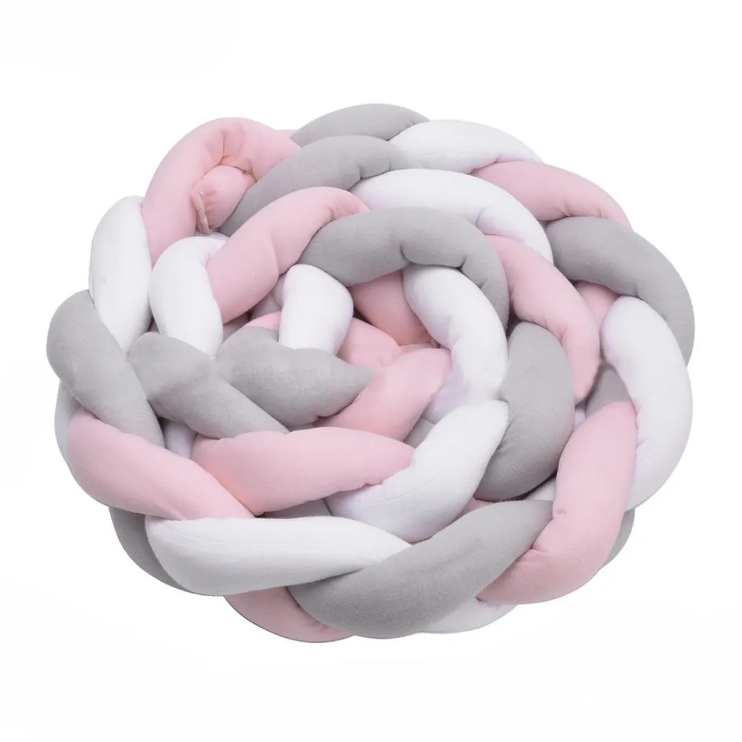 Baby Crib Bumper Knotted Braided Plush Nursery Cradle Decor Newborn Gift Pillow Cushion Junior Bed Sleep Bumper (2 Meters, Whi