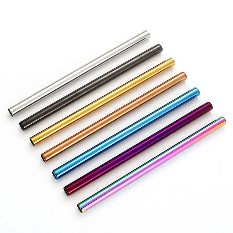 6mm 8mm 12mm 7 Colors Portable Reusable Stainless Steel Straw Straight Bent Straws Drinking Milk Tea Kitchen Tool