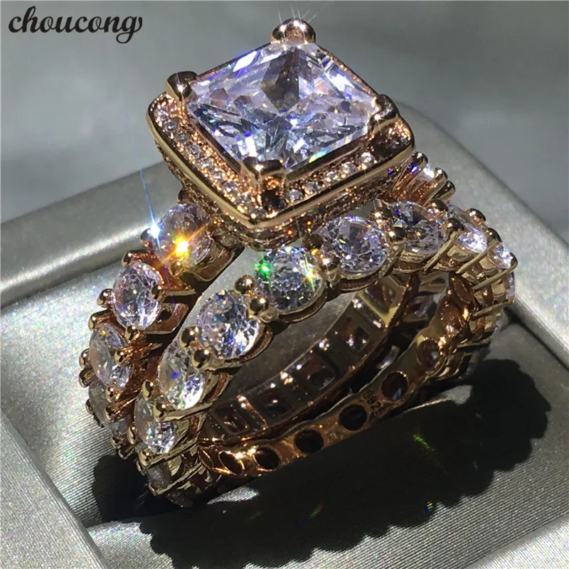 Choucong 2018 Vintage Pierścień 5A Cyrkon CZ Rose Gold Wypełnione 925 Silver Engagement Wedding Band Pierścienie Zestaw Dla Kobiet Bridal Bijoux