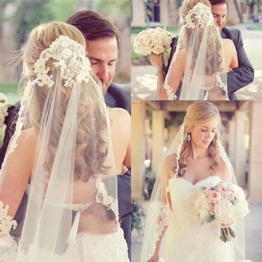Bridal Wedding Veils Elbow Length One Layer Tulle With Lace  display picture 1
