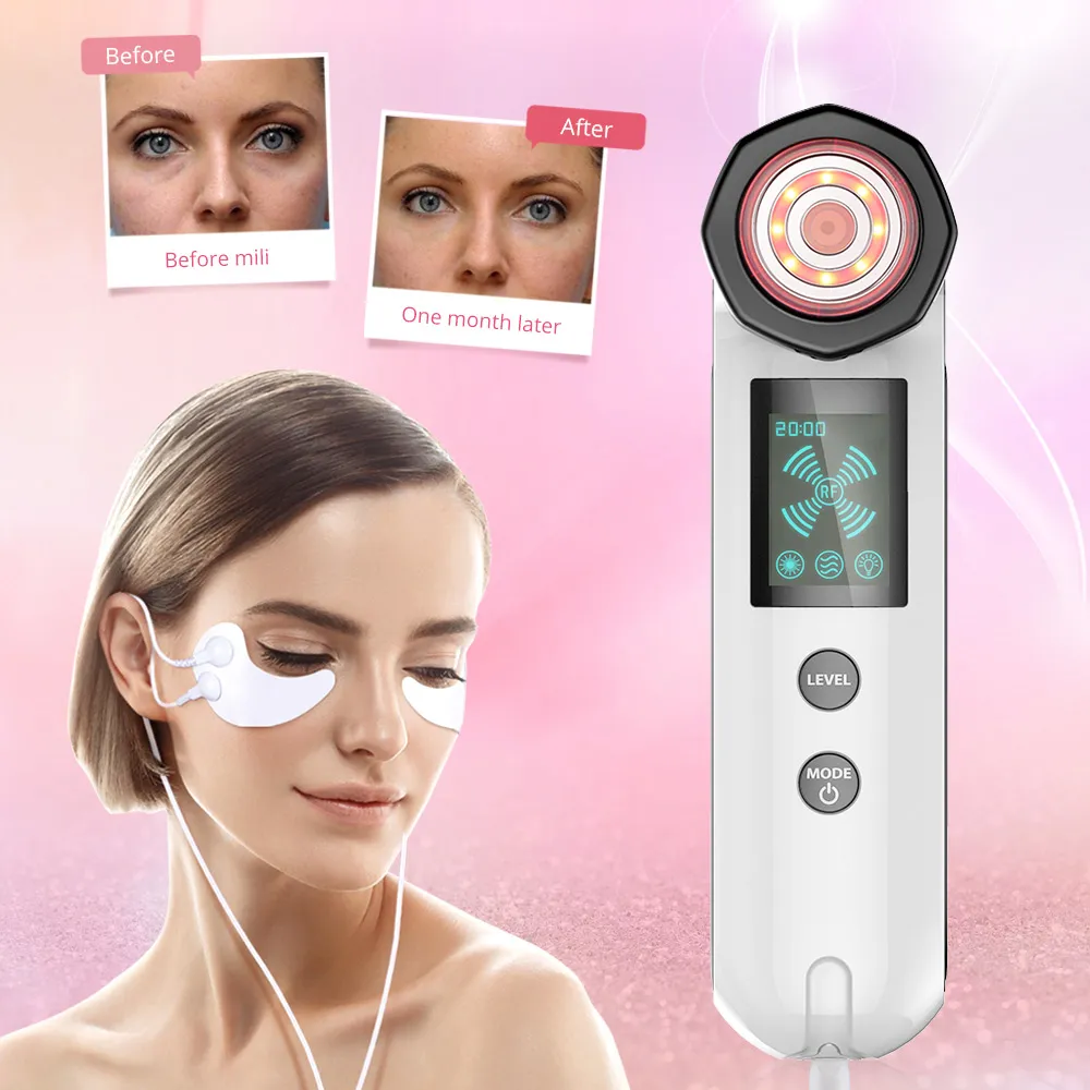 Bärbara RF-rynkor Avlägsnande Vibrationer Facial Lifting Eye Patches Puffiness Hudvård Device Dark Circle Ta bort