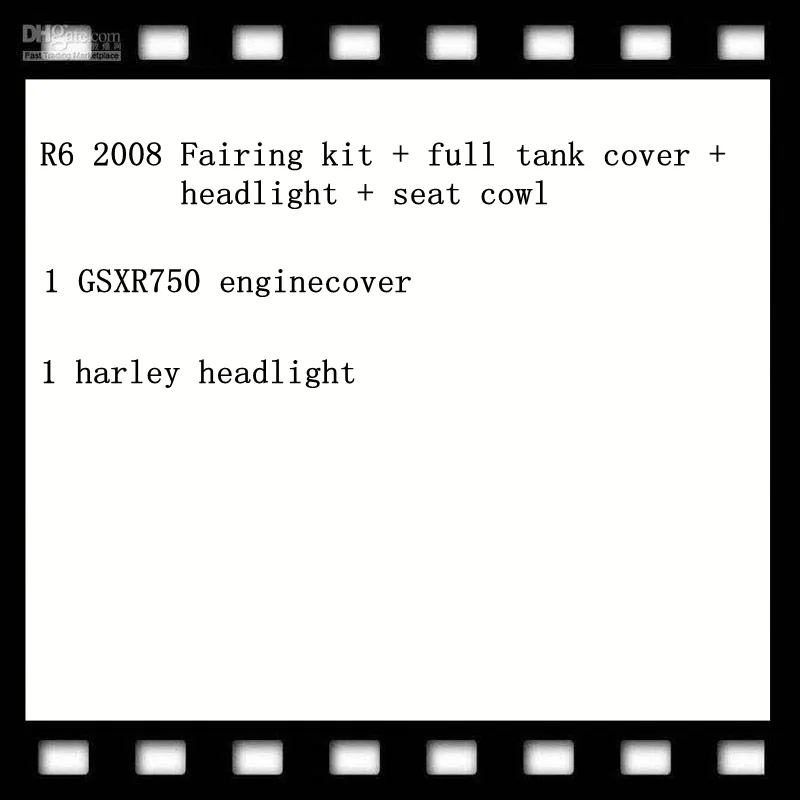1 Set R6 2008 Fairing Kit + Full tankskydd + strålkastare + SEAT COWL, 1 st GSXR750 EngineCover, 1 st strålkastare