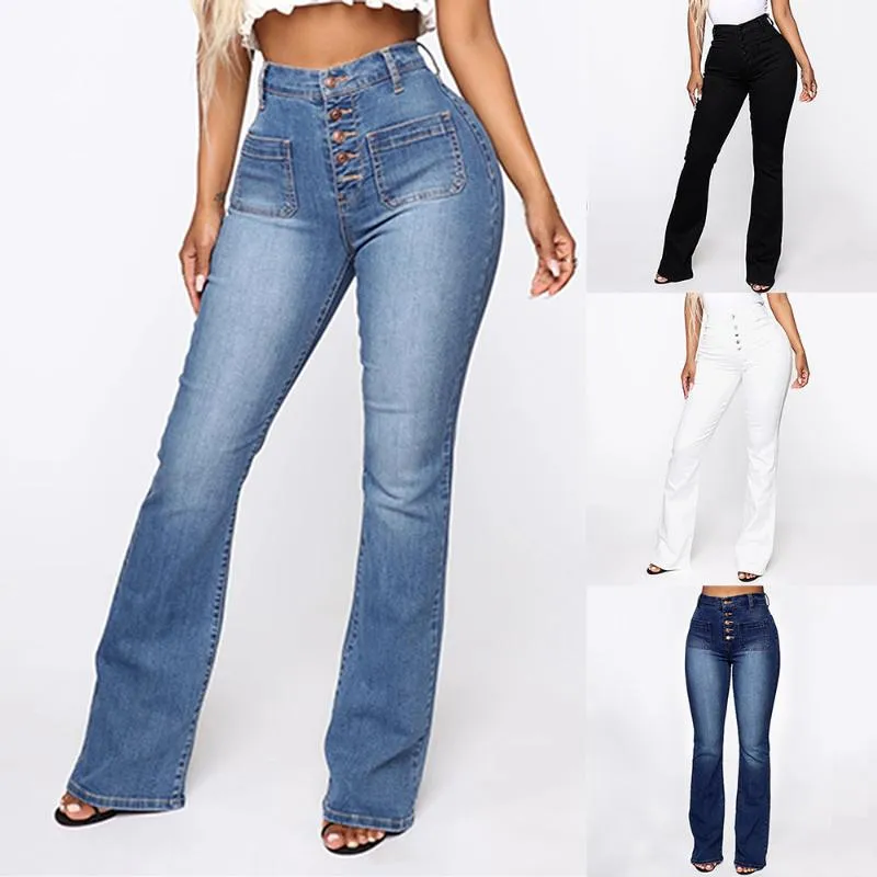 2020 Fashion High Waist Denim Pants For Women Casual Ladies Pockets Jeans  Spring Long Blue Denim Trouser Mujer Plus