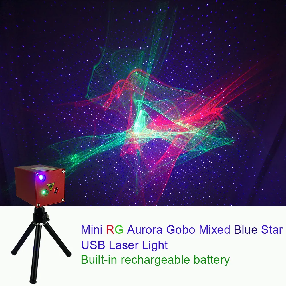 Mini Portable RG Hypnotic Aurora Blue Star Laser Projector Light Battery Tripod USB DJ Party Outdoor Stage Lighting Effect DP-AS100