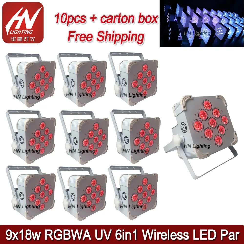 10шт батарея Светодиодная подъемная мытье света 9x18W RGBWA UV 6in1 плоский DMX беспроводной PAR DJ подсветки подсветки для свадебной вечеринки