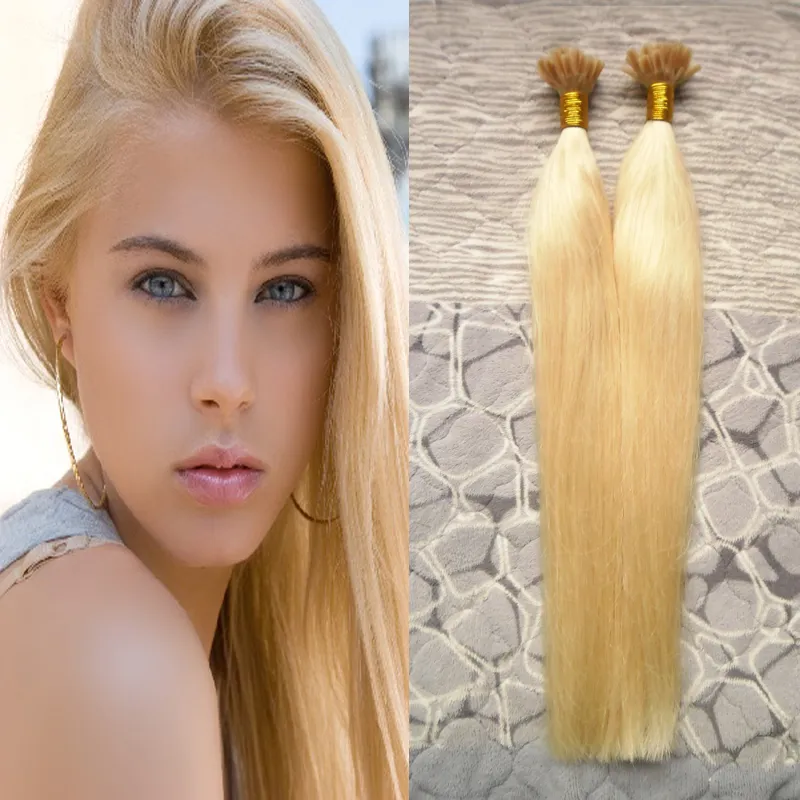 Blond brasiliansk hår 200g / lot nagel du tips pre-bonded keratin lim remy naturliga mänskliga hårförlängningar 200strands riktigt 100% mänskligt hår