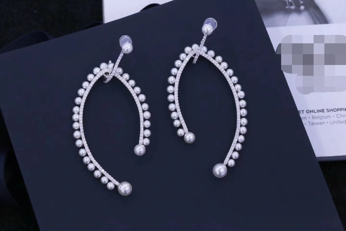 Fashion-L Fresh Water Pearl Dangle Earring 925 Sterling Silver med Cubic Zircon Multi Layers Tear Drop Shape Mode Smycken