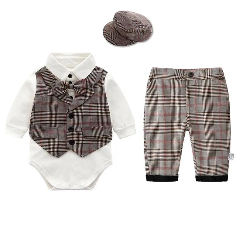 tenues nouveau-né nouveau-né bébé garçon vêtements bébé costumes garçons vêtements ensembles barboteuse + jarretelles shorts bébé infantile garçon vêtements de marque A5740