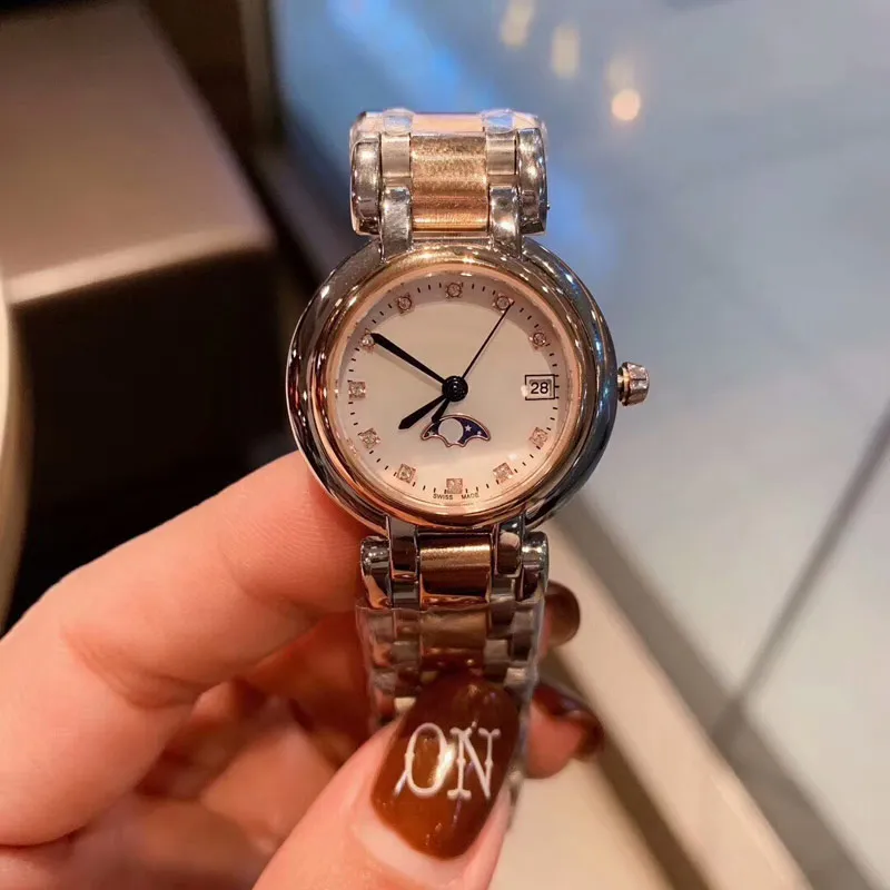 Luxury Brand Designer Women Wristwatches Diamond Watch Moon Phase Quartz Dress Watches for Ladies Girls Valentine Gift Water Resistant Montre Femme