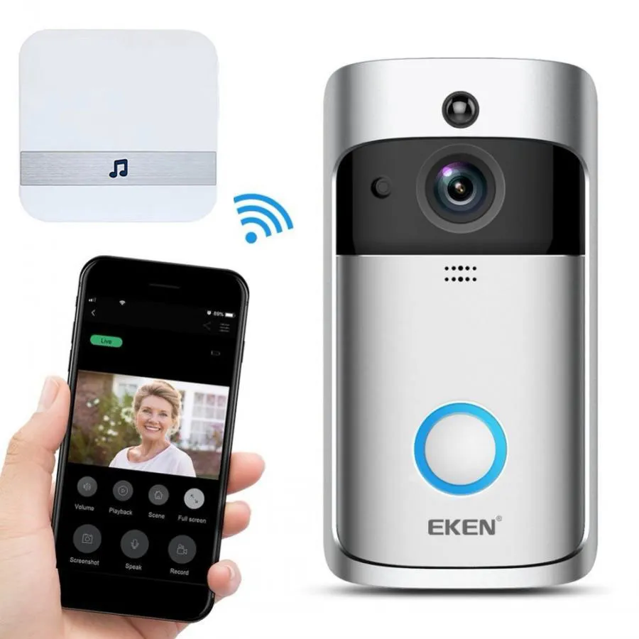 Eken V5 Video Deurbel Smart Draadloze WiFi Beveiliging Deurbel met Chime Visual Recording Home Monitor Night Vision Intercom Deurtelefoon