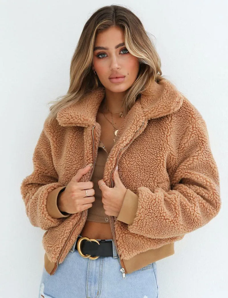 Women's Jackets Thefound New Womens Warm Teddy Bear Hoodie Ladies Fleece Zip Outwear Jacket Oversized Coats