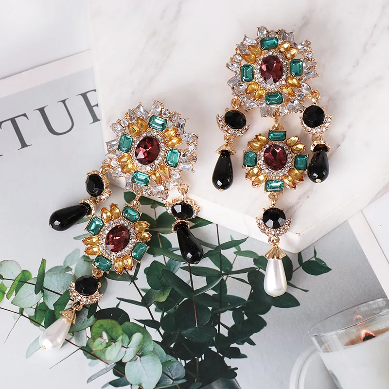 Mode- Vintage Simulierte Perlen Ohrringe für Frauen Crystal Statement Baumeln Tropfen Ohrring Handgemachte Schmuck Zubehör