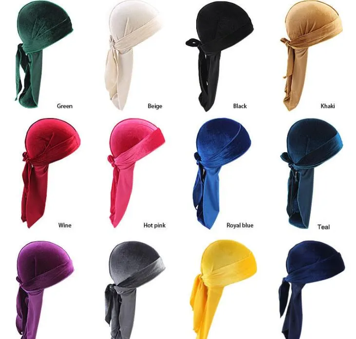 Unisex Männer Frauen Atmungsaktive Bandana Hut samt Durag do doo du rag lange schwanz headwrap chemo kappe GB809