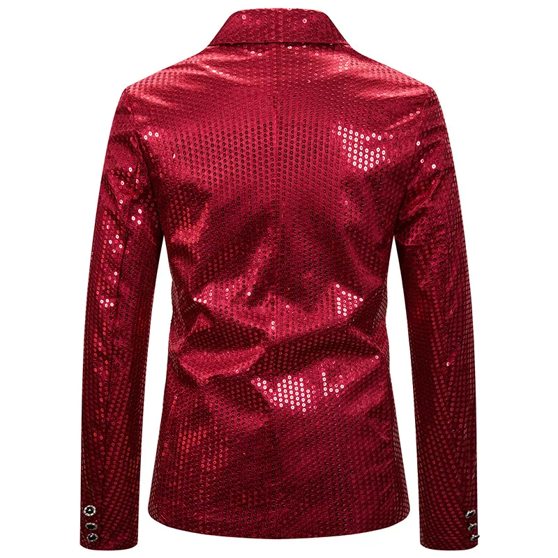 Roter Pailletten-Glitzer-Blazer für Männer, Nachtclub, schicker Freizeitanzug, Jacke, Mantel, männlich, hell, Abschlussball, Show, Host, Bühnenkleidung, europäische Größe 1276i