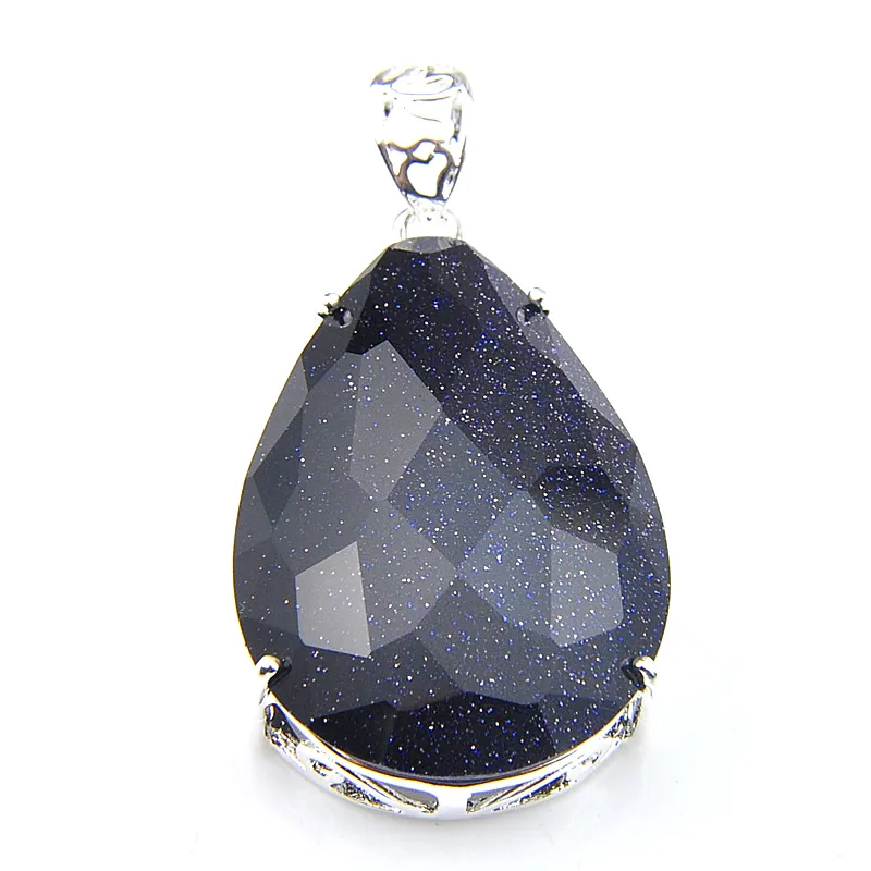 LuckyShine Nieuwjaar Gift Sieraden 925 Sterling Verzilverd Super Enorm Natuurlijke Water Drop Blue Sandstone Hanger Kettingen P0028