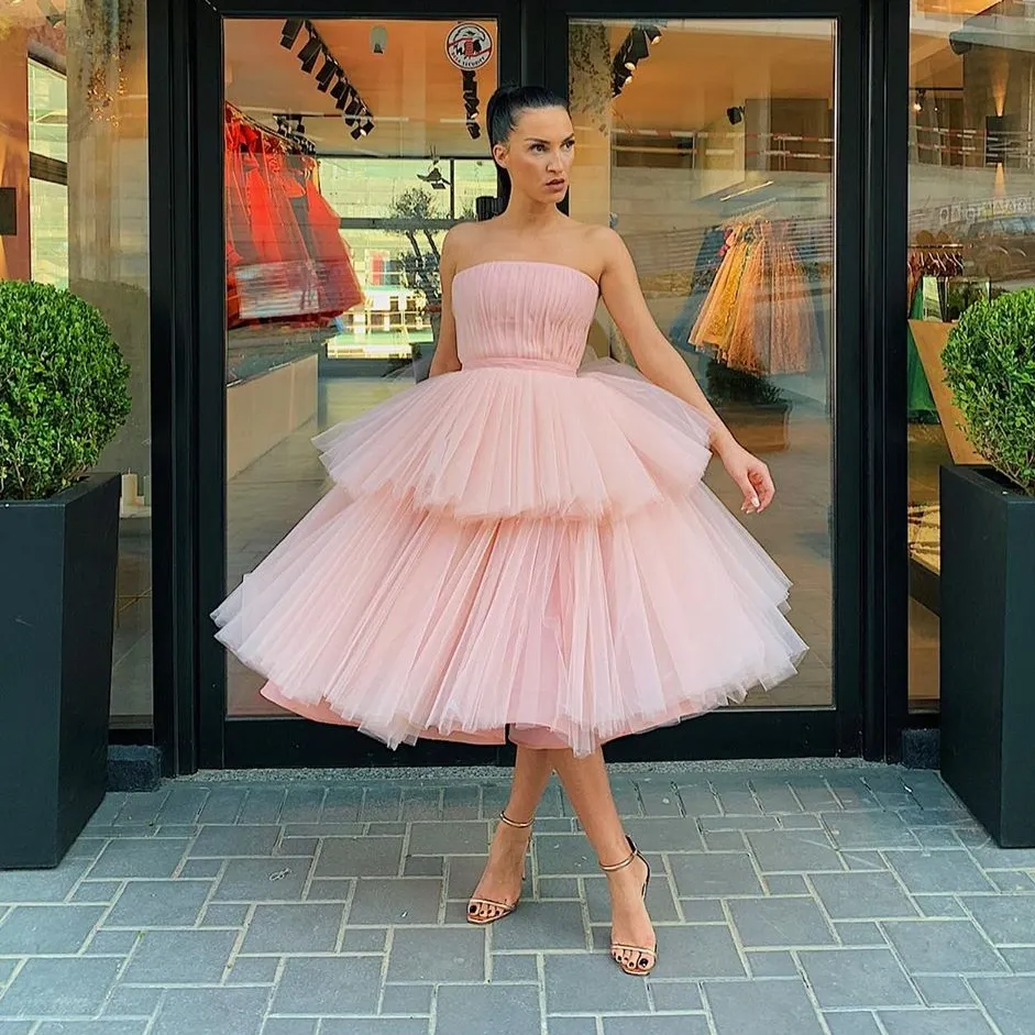 Off Shoulder Tulle Prom Dresses Tea Length Formal Evening Party Gowns with  Pockets A Line Ball Gown, Champagne, 16: Buy Online at Best Price in UAE -  Amazon.ae