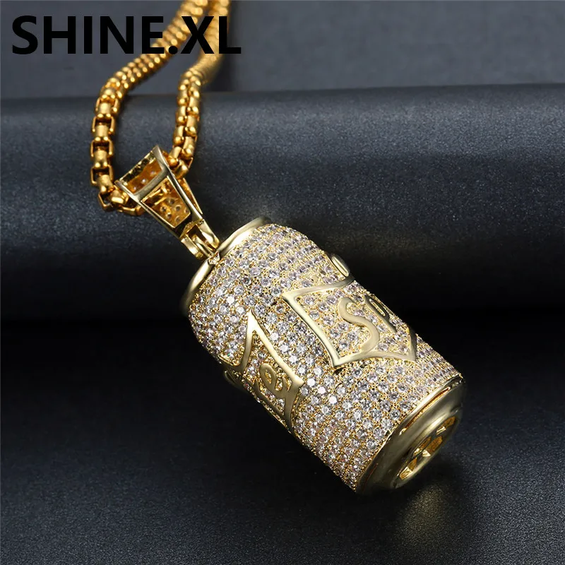 Collier avec pendentif en forme de canette de Soda plaqué or 18 carats, en Zircon cubique glacé, bijoux Hip Hop pour hommes, cadeau 222O