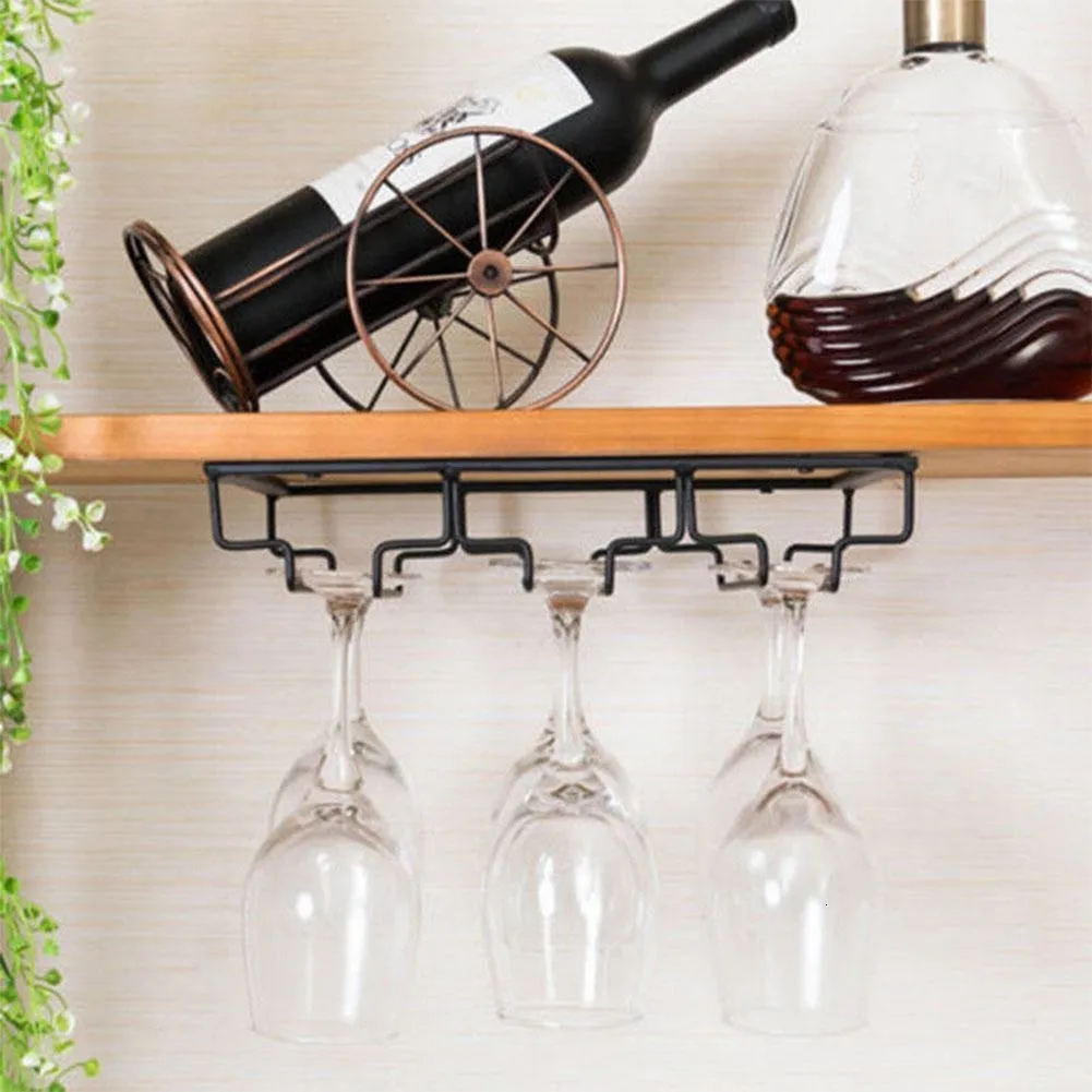 Iron Wall Mount Wine Glass Hanging Holder Goblet Stemware Storage Organizer Rack SH190918