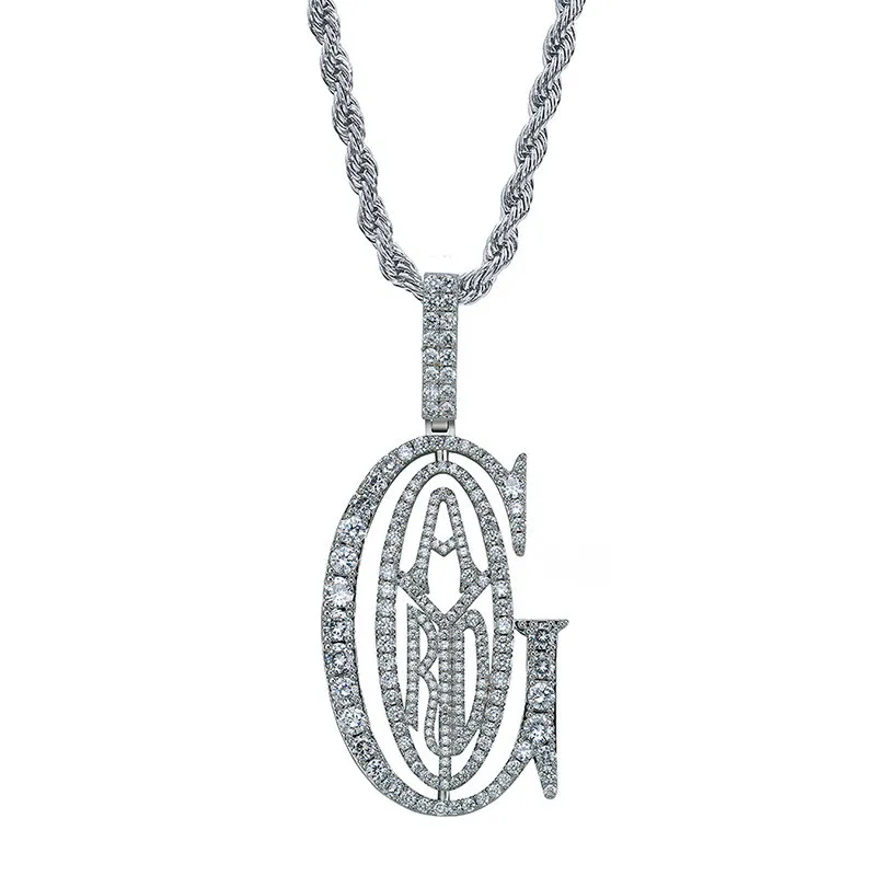 Hip Hop Iced Out Rapper Diamant-Buchstabe Tyga G ICE OUT Anhänger Micro Pave CZ Design mit großem Bügel für Männer Schmuck Geschenk