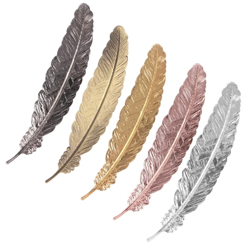 Metal Feather Bookmark 7 Colors Metal Document Label Feather Shaped Metal Bookmarks Office School Stationery Gift