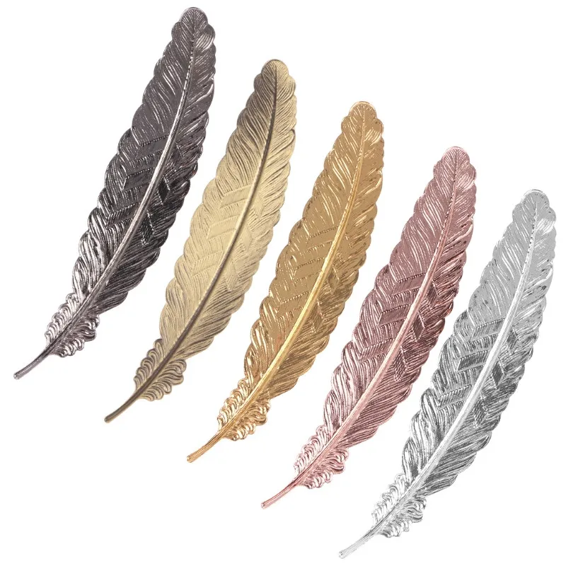 Segnalibri in metallo Feather 7 Colori Document Metal Etichetta Etichetta in metallo a forma di piuma Bookmarks Office Stationery Gift