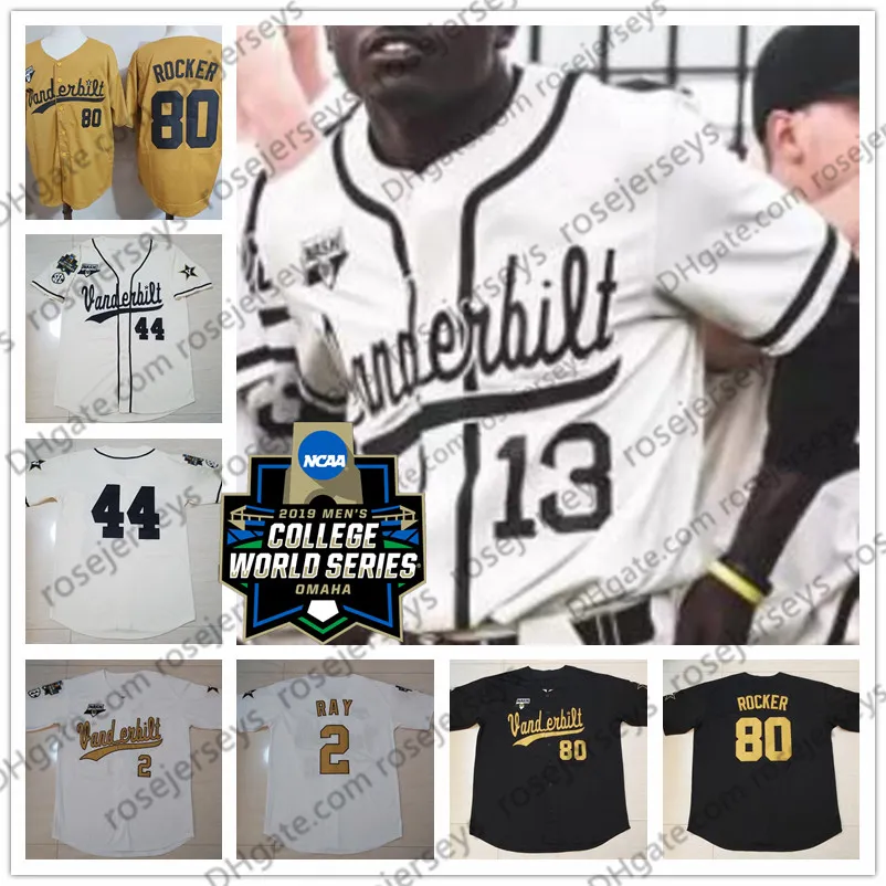 2019 CWSヴァンダービルト商品＃3 Cooper Davis 5 Philip Clarke 8 Isaiah Thomas 10 Ethan Paul 16オースティンマーティンクリームBlack Baseball Jersey