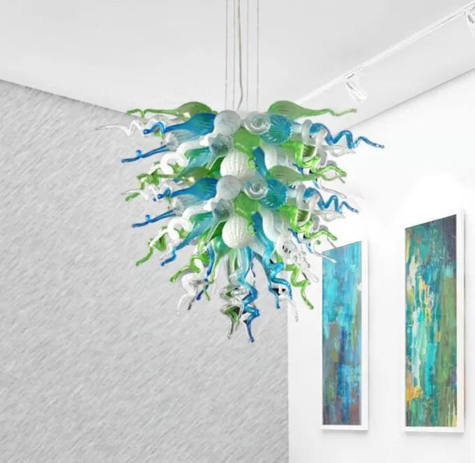 Lamp Rustiek Hanglampen Blown Glas LED Bollen Kroonluchter Verlichting Turquoise Groene Wit Woonkamer Kroonluchters te koop