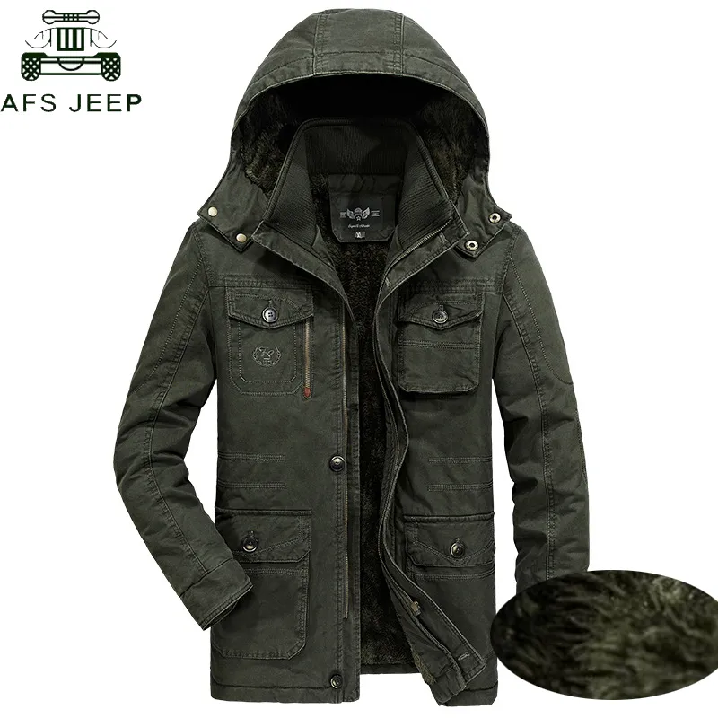 AFS Jeep Plus Size 7XL 8XL Wojskowy Parka Mężczyźni Coat 2018 Zima Zagęścić Ciepłe Śnieg Zimne Mężczyźni Kurtki bawełniane Parkas Hombre