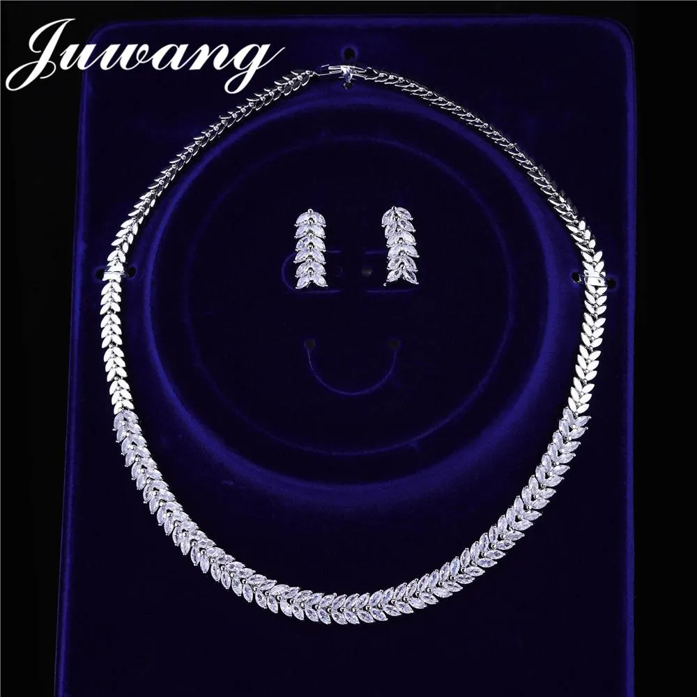 JUWANG Bridal Jewelry Sets For Brides Cubic Zirconia Crystal Simplicity Earrings And Necklace Jewelry Sets Gift