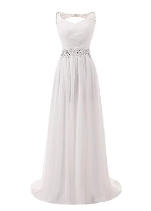 Dames Chiffon V-hals Schouderbanden Chiffon A-lijn Trouwjurken Empire Taille Sweep Train Maternity Bride Jurk met applique Kralen